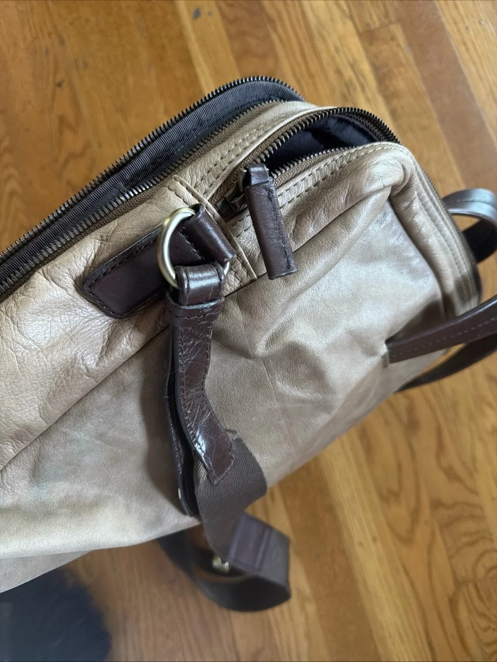 Boss Beige Canvas Laptop Bag with Brown Leather Handles